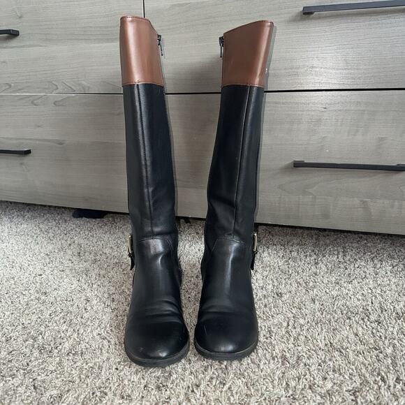 Karen Scott Women's Edenn Buckled Riding Boots, Black Cognac Size 5.5 Gold - Picture 6 of 11